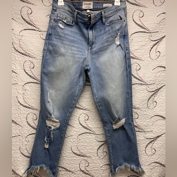 FRAME Jeans Le Nouveau Straight Raw Edge Distressed Cropped Size 30 - Picture 3 of 11